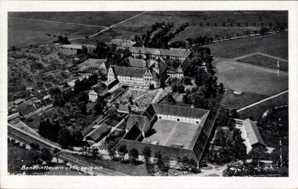 Postcard Benediktbeuern in Upper Bavaria, aerial photograph