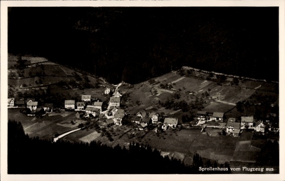 Postcard Sprollenhaus Bad Wildbad in the Black Forest, aerial view of houses, landscape, airplane view