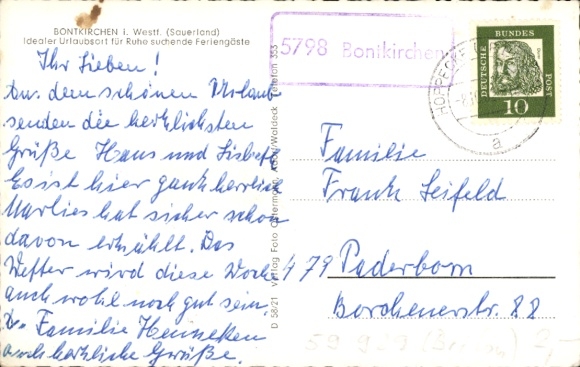 Ak Landpoststempel 5798 Bontkirchen