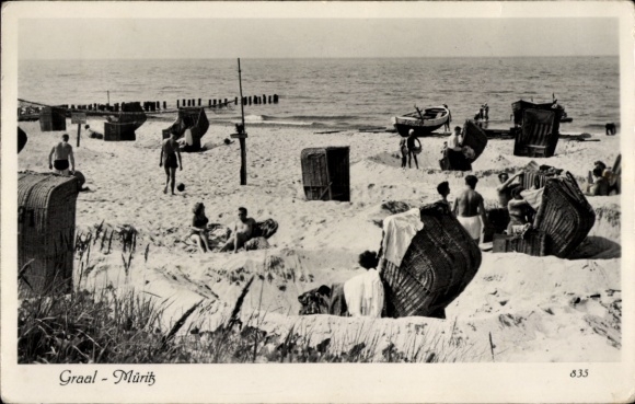 Postcard Ostseebad Graal Müritz, beach, sea, beach chairs, bathers