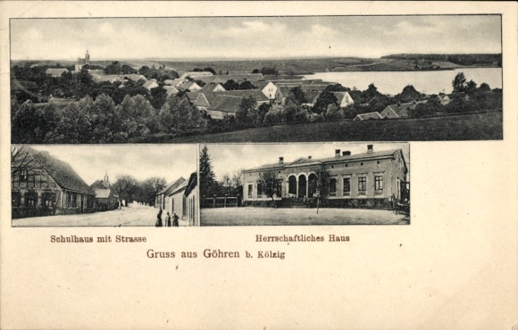 Postcard Göhren near Altenburg Thuringia, schoolhouse, stately home, landscape photograph