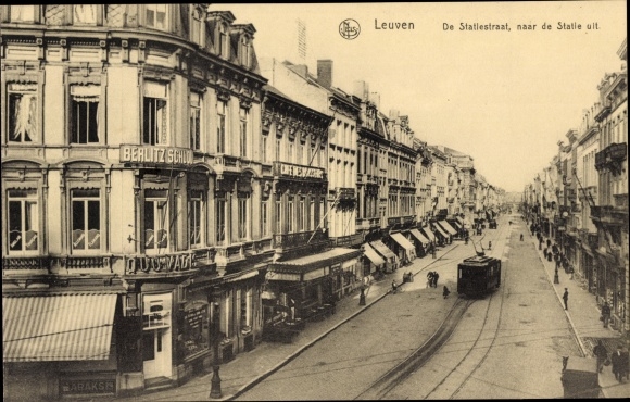 Postcard Leuven Flanders Flemish Brabant, De Statiestraat, naar de Statie uit