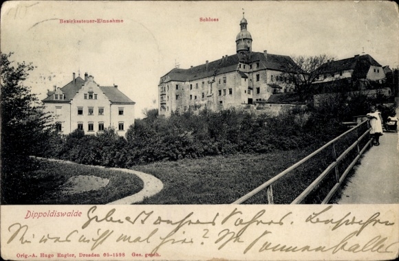 Postcard Dippoldiswalde in the Ore Mountains, castle, district tax collection, recording