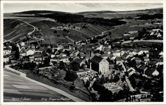 Postcard Konz on the Moselle, aerial photograph