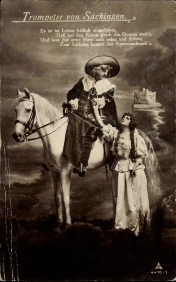 Postcard Trumpeter of Säckingen, woman with long hair