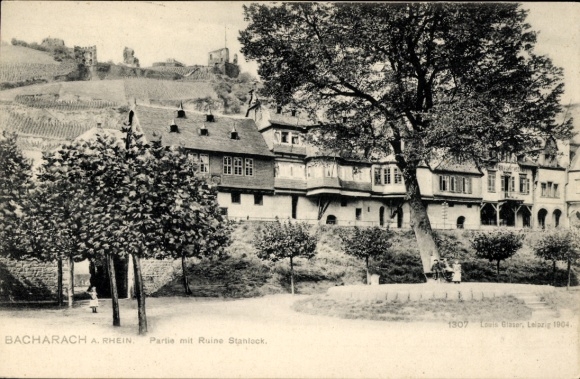 Postcard Bacharach Rhein, section with ruin Stahleck