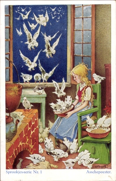 Artist Postcard Baumgarten, Fritz, Cinderella, Cinderella, fairy tale, pigeons