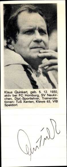 Postcard football coach Klaus Quinkert, autograph, FC Homburg, SV Neukirchen