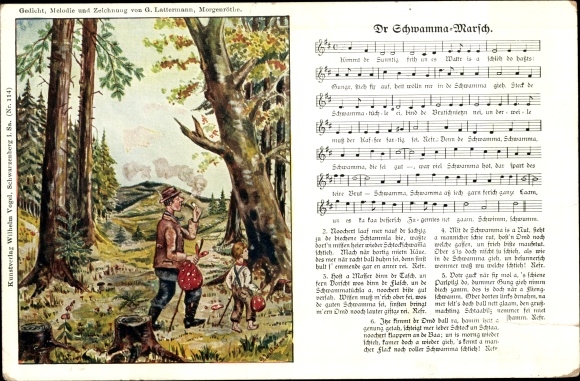 Song Artist Postcard Lattermann, G., Dr Schwamma Marsch, Pilzsucher, Wilhelm Vogel No. 114