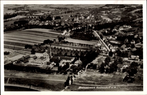 Ak Kochendorf Bad Friedrichshall in Württemberg, Luftaufnahme, Steinsalzwerk, Landschaft, Gebäude