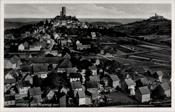 Postcard Vetzberg Biebertal in Hesse, aerial view, medieval castles, houses