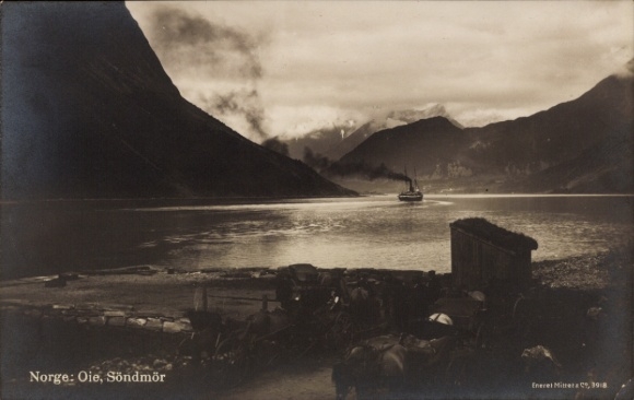 Ak Noorwegen, Oie, Söndmör, landschap, stoomschip, BDS Bergen Stoomschipmuseum