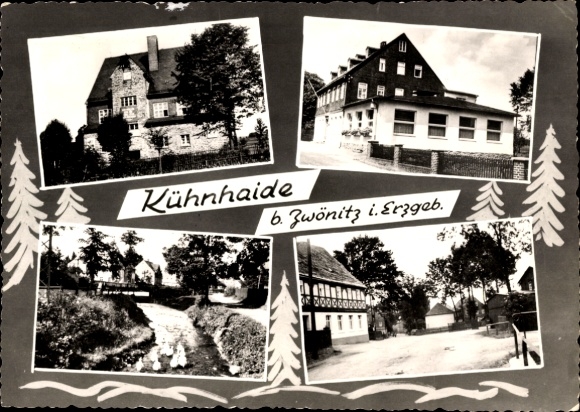 Postcard Kühnhaide Marienberg in the Erzgebirge, guesthouse, partial views, half-timbered house