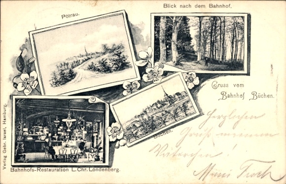 Postcard Pötrau Büchen in the Duchy of Lauenburg, station restaurant, station