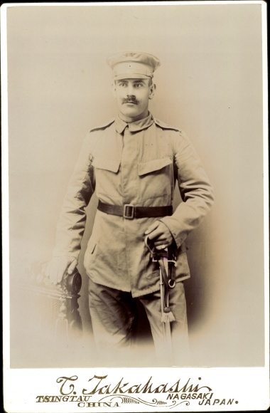 Cabinet photo Tsingtau China, German soldier M. Winkler in uniform, portrait