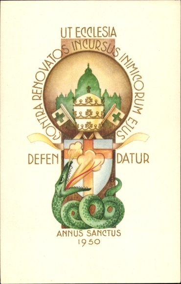 Postcard Vatikan, Petersdom, Holy Year 1950, Against the Renewed Attacks of His Enemies