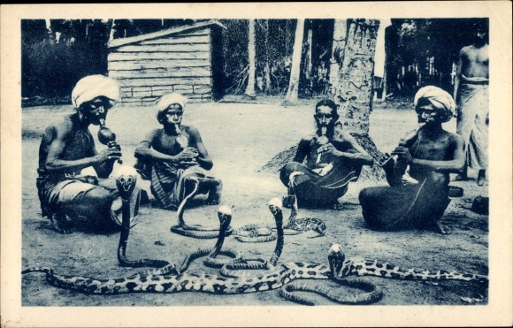 Postcard Ceylon Sri Lanka, snake charmer, snake charmer, cobras