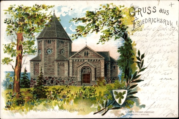 litho Friedrichsruh Aumühle in het hertogdom Lauenburg, Bismarck mausoleum, wapen