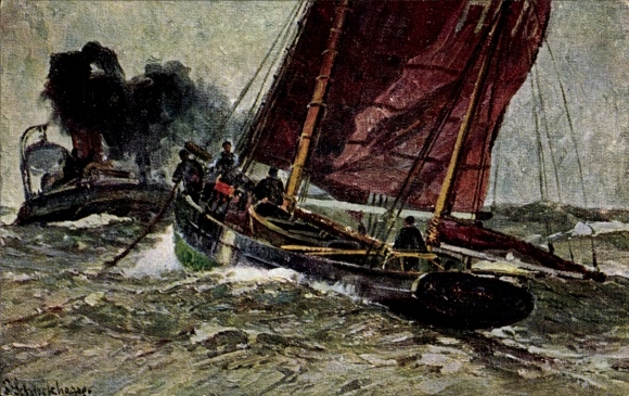 Artist Postcard Sea Rescue Boat on the Sea