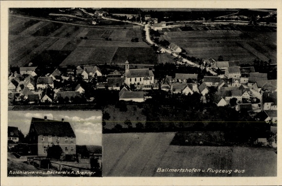 Ak Ballmertshofen Dischingen in Württemberg, Luftaufnahme von  Bäckerei A. Brenner, ländliche Umg