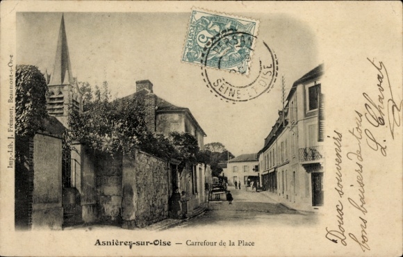 Ak Asnieres sur Oise Val d'Oise, Carrefour de la Place