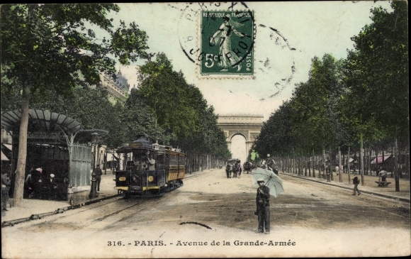 Ak Paris XVII., Avenue de la Grande Armée, tram