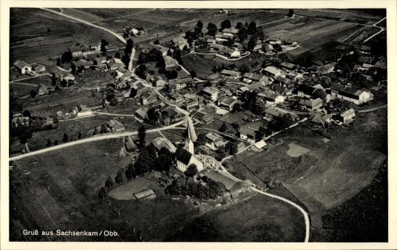 Postcard Sachsenkam in Upper Bavaria, aerial photograph