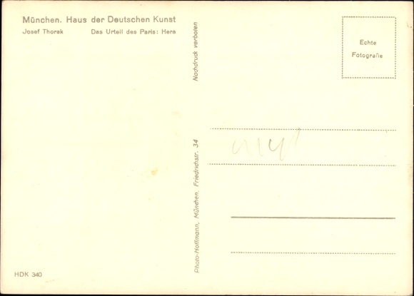 Postcard plastic by Josef Thorak, The Judgment of Paris, Hera, HDK 340