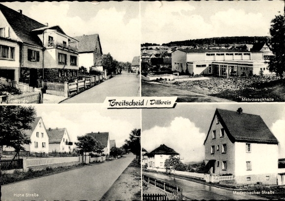 Ak Breitscheid in Hessen, Mehrzweckhalle, Hohe Straße, Medenbacher Straße, Pensionen