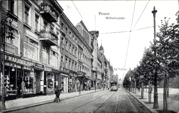 Postcard Poznań Poznan, Wilhelmplatz, Tram, Royal Castle, GS Kalamajski