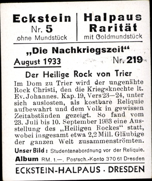 Collector's picture The post-war period No. 219, August 1933, The Holy Rock of Trier, student delegation