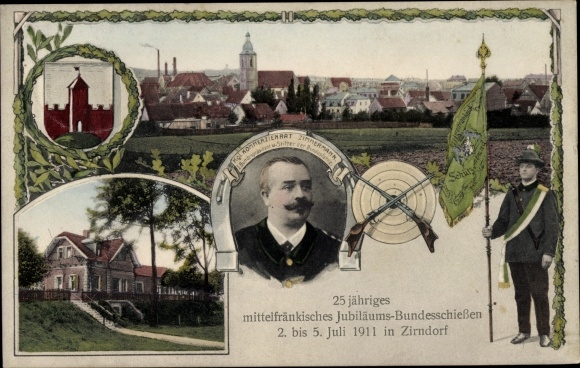 Ansichtkaart Zirndorf in Midden-Franken, 25e Midden-Frankische jubileum federale schietpartij 1911, Zimmermann