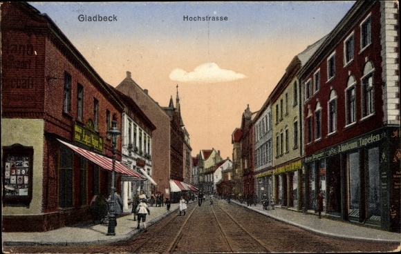 Postcard Gladbeck in the Ruhr area of Westphalia, elevated road, shops
