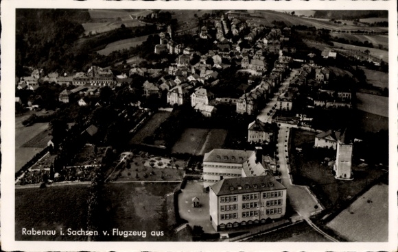 Postcard Rabenau in the Ore Mountains, aerial view of Rabenau, town from above,