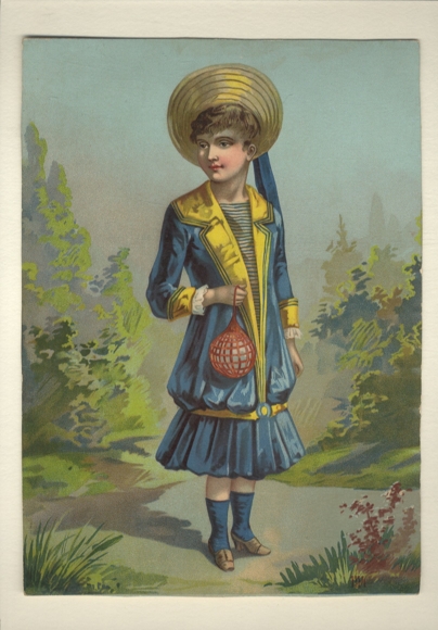 Wafer / glossy image girl in sailor dress and straw hat, size approx. 26 x 19 cm