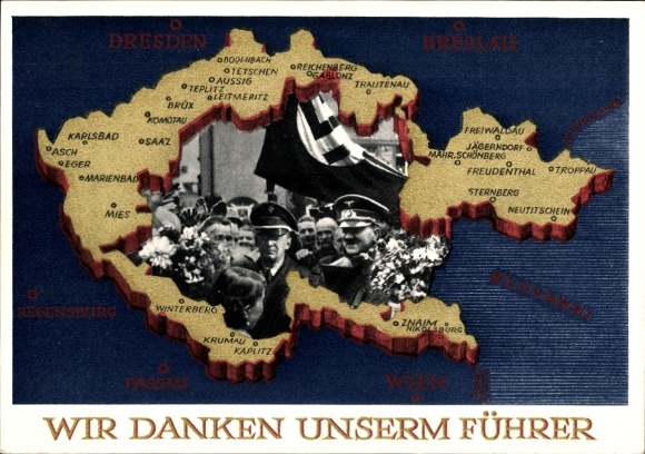 Postal stationery Postcard We thank our Führer, Sudetenland, Bohemia, Moravia, Hitler