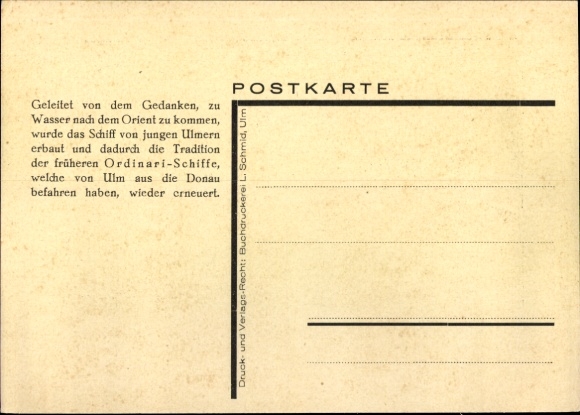 Artist Postcard Ulm on the Danube, ship Wikinger 12, advertising Ulmer Schachtel, Ordinari, Constantinople