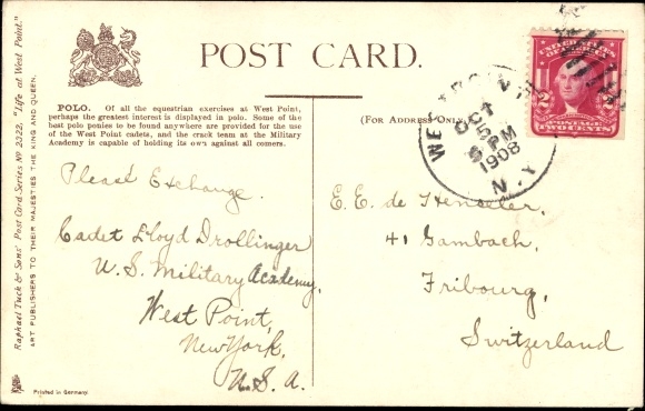 Postcard West Point New York, polo, men on horseback