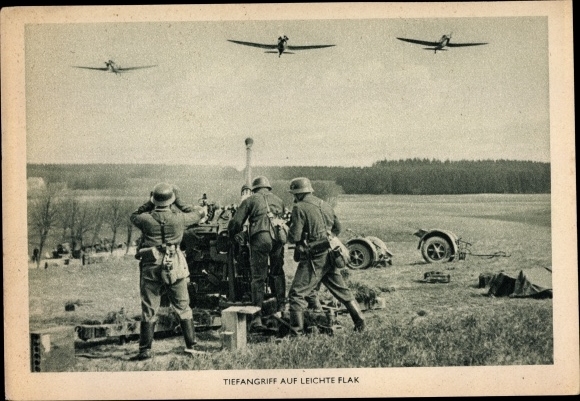 KP Deutsche Wehrmacht, atak niskiego poziomu na lekkie działa przeciwlotnicze, samoloty myśliwskie