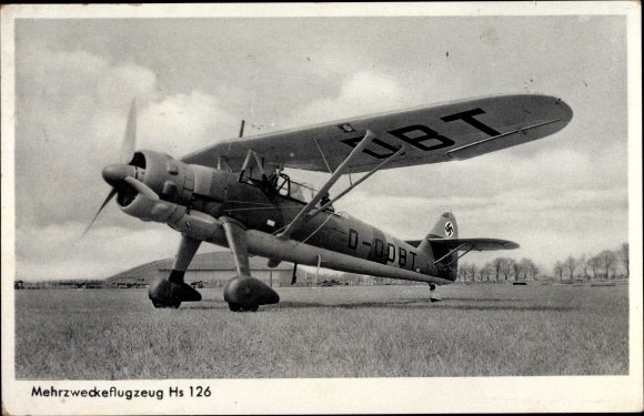 Postcard Deutsche Luftwaffe, multi-purpose aircraft Henschel Hs 126 A-1, reconnaissance aircraft, D-ODBT