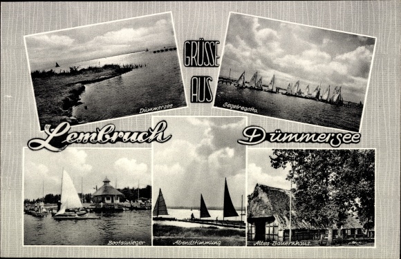 Ak Lembruch Dümmersee, zeilregatta, boerderij