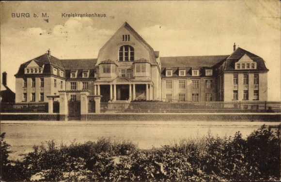 Postcard Burg near Magdeburg, district hospital