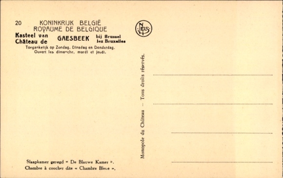 CPA Lennik Brabant flamand, Château de Gaasbeek, sypialnia, znana jako Błękitny Pokój