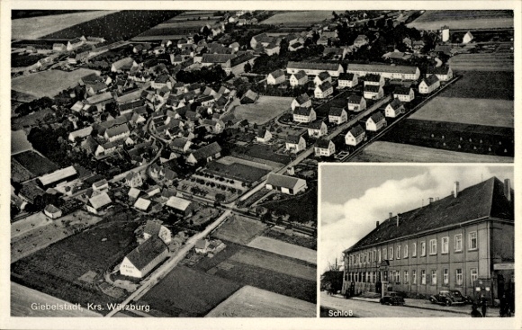 Ak Giebelstadt in Unterfranken, Fliegeraufnahme, Schloss