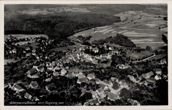 Postcard Adelmannsfelden in Württemberg, aerial photograph