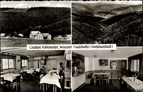 Postcard Weuspert Faulebutter Finnentrop, inn and guesthouse, dining room, Jos Rademacher, landscape