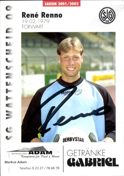 Autograph card footballer René Renno, SG Wattenscheid 09, autograph