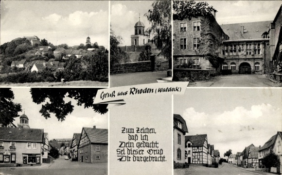 Postcard Rhoden Waldeck Diemelstadt, half-timbered houses, church, city view, Bangert shop
