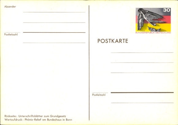 Postwaardestuk passe-partout ansichtkaart 25 jaar Bondsrepubliek Duitsland 1949 tot 1974, Basiswet