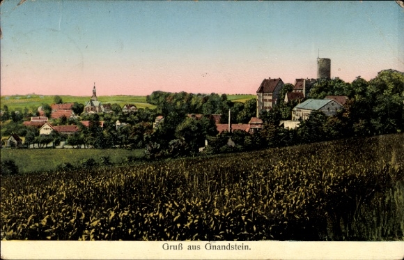 Ak Gnandstein Kohren Sahlis Frohburg in Sachsen, Landschaft mit Ort, Gruß aus  Gebäude, Bäume, Hi
